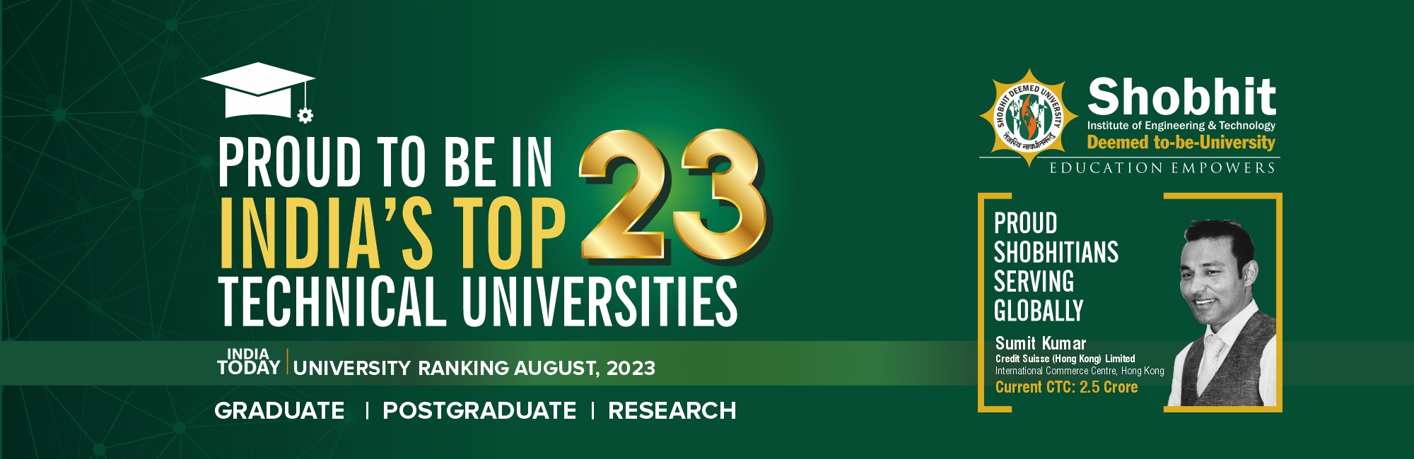 Ranked in Top 27 Technical Universities in india Today's Ranking Survey 2022